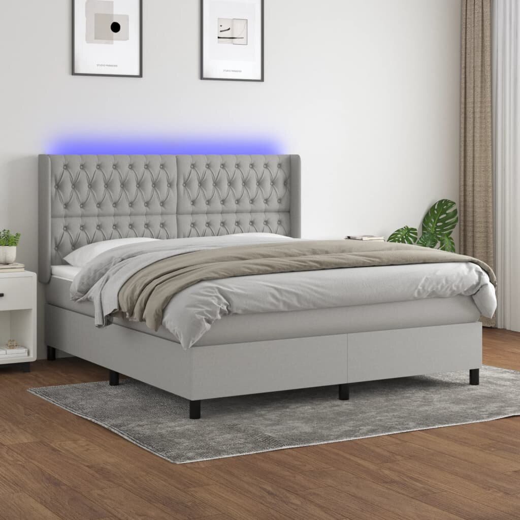 vidaXL LED кутия за пружини с легло с таблото текстил