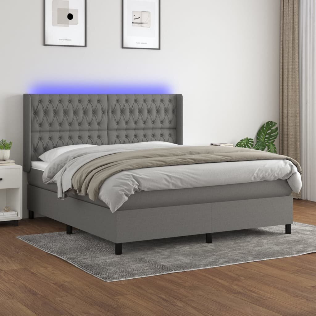 vidaXL LED кутия за пружини с легло с таблото текстил