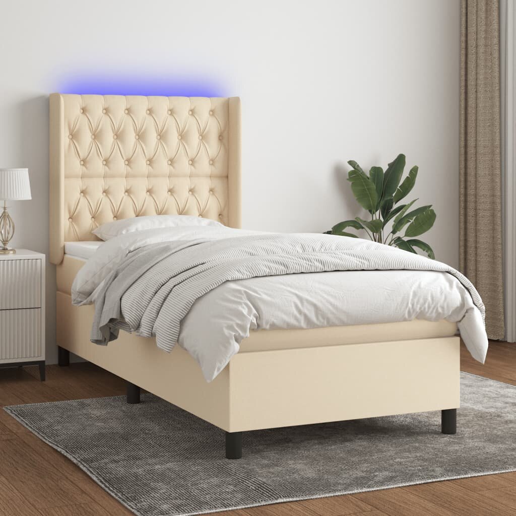 vidaXL LED кутия за пружини с легло с таблото текстил