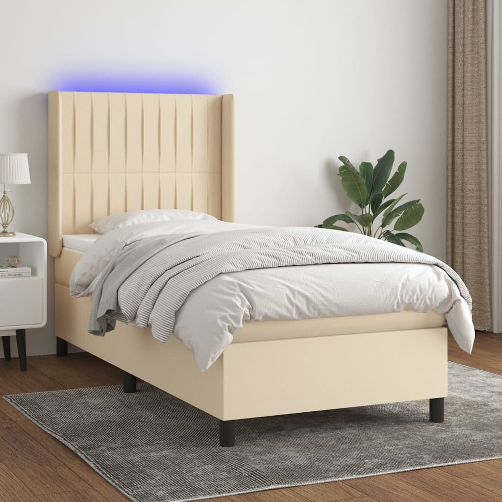 vidaXL LED кутия за пружини с легло с таблото текстил