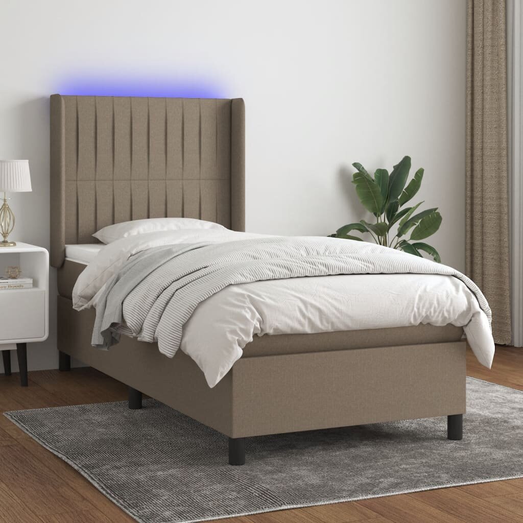 vidaXL LED кутия за пружини с легло с таблото текстил