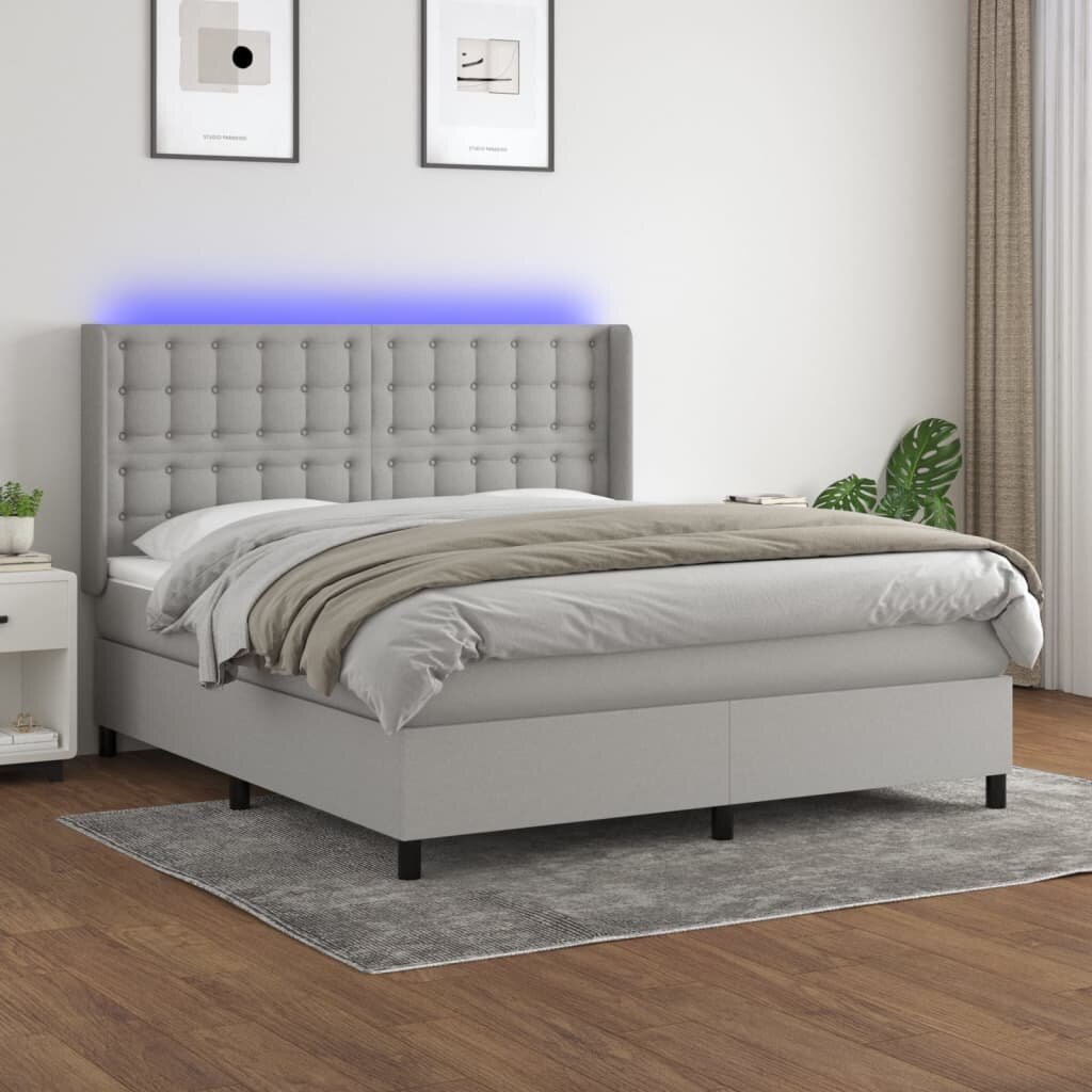vidaXL LED кутия за пружини с легло с таблото текстил