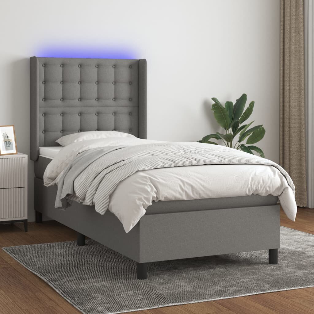 vidaXL LED кутия за пружини с легло с таблото текстил