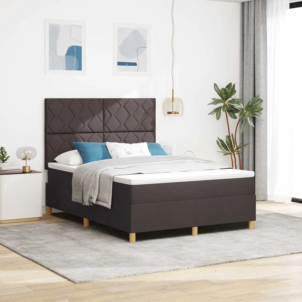 vidaXL LED кутия за пружини с легло Тъмен кафяв 140 x 190 cm текстил