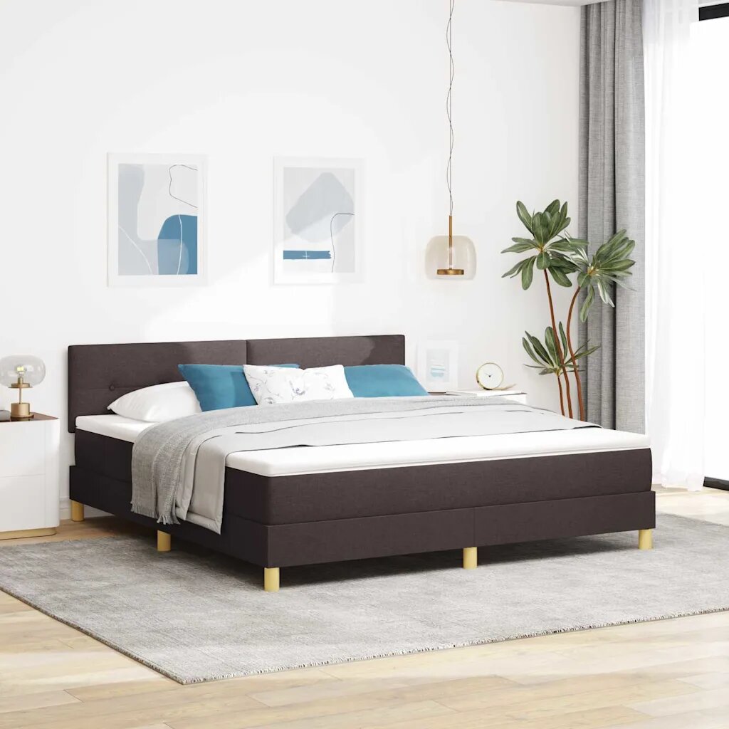 vidaXL LED кутия за пружини с легло Тъмен кафяв 180 x 200 cm текстил