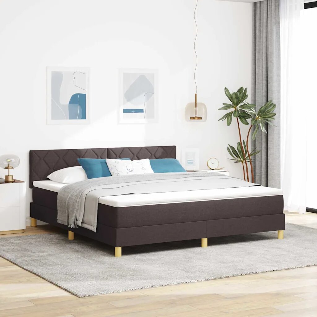 vidaXL LED кутия за пружини с легло Тъмен кафяв 180 x 200 cm текстил