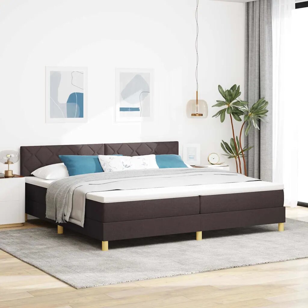 vidaXL LED кутия за пружини с легло Тъмен кафяв 200 x 200 cm текстил