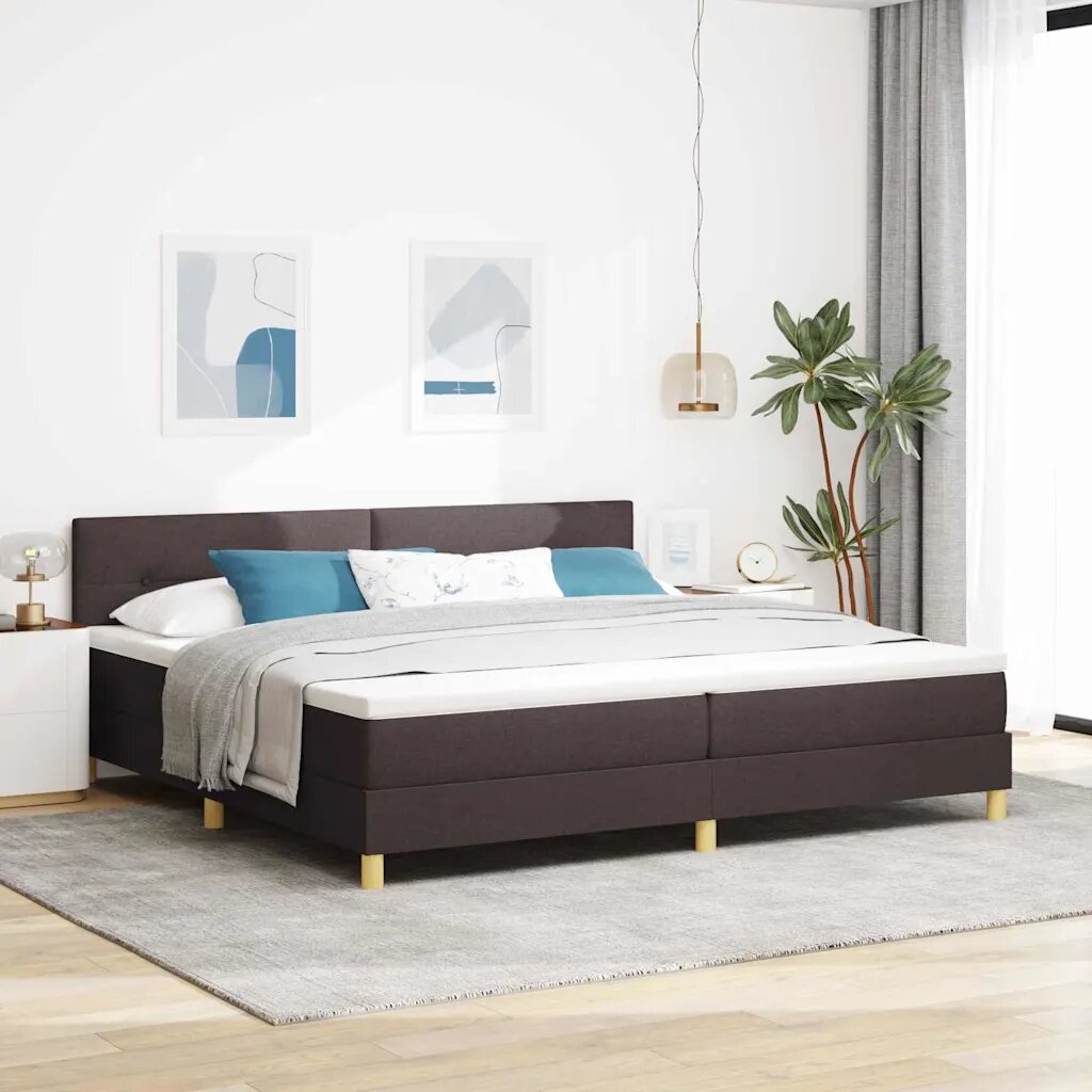 vidaXL LED кутия за пружини с легло Тъмен кафяв 200 x 200 cm текстил