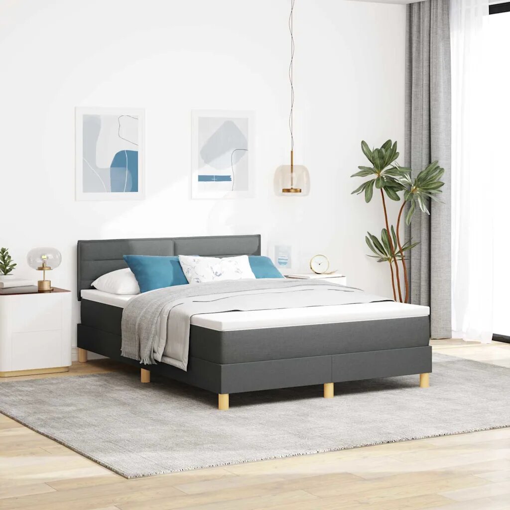 vidaXL LED кутия за пружини с легло Тъмен сив 160 x 200 cm текстил