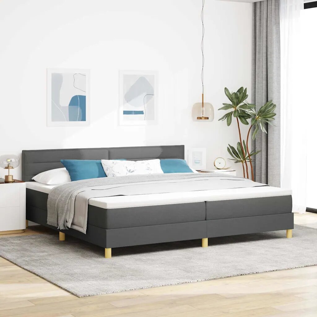 vidaXL LED кутия за пружини с легло Тъмен сив 200 x 200 cm текстил