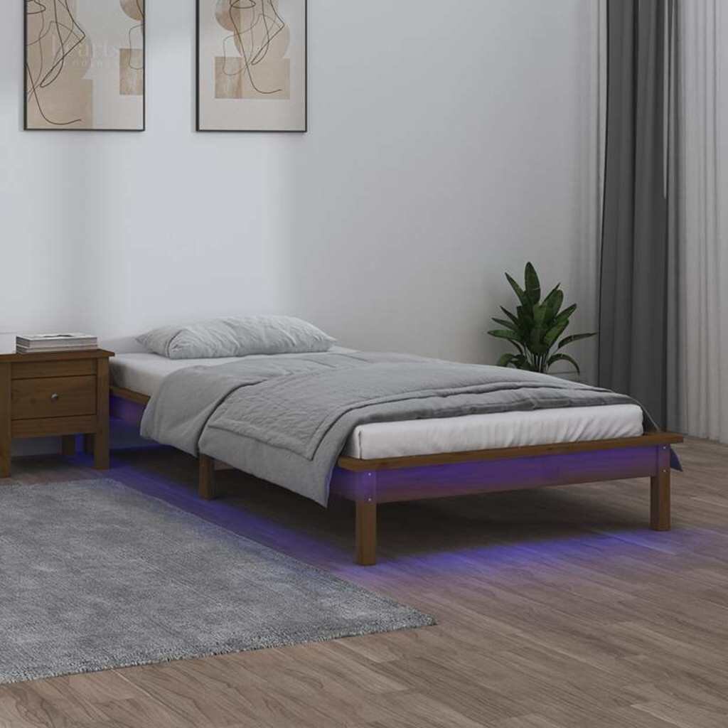 vidaXL LED легло меденокафяво 75x190 см Small Single масивна дървесина