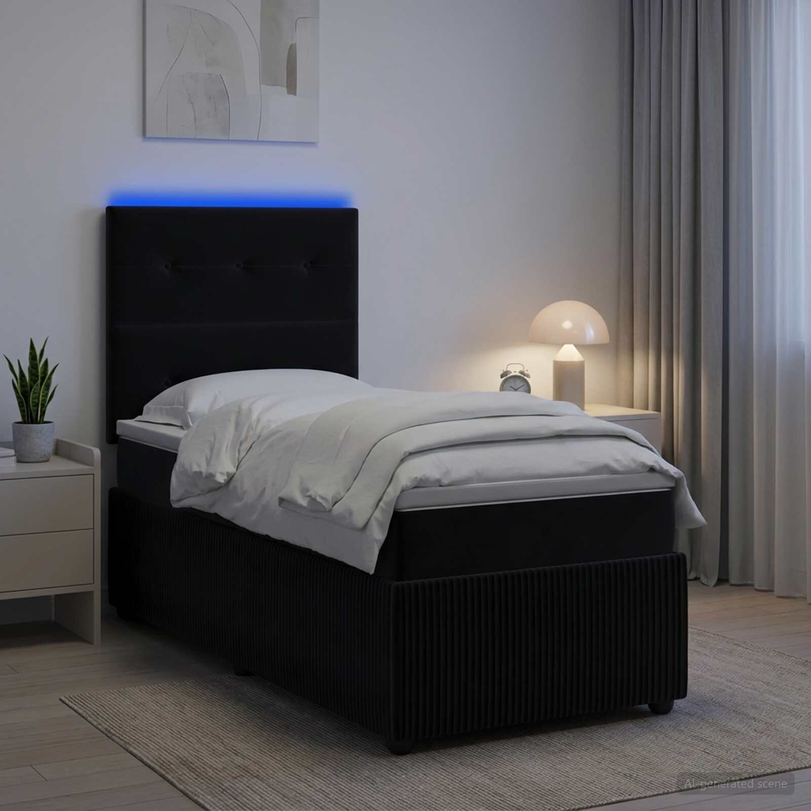 vidaXL LED легло с матрак с LED ленти Черно 100 x 200 cm Кадифе