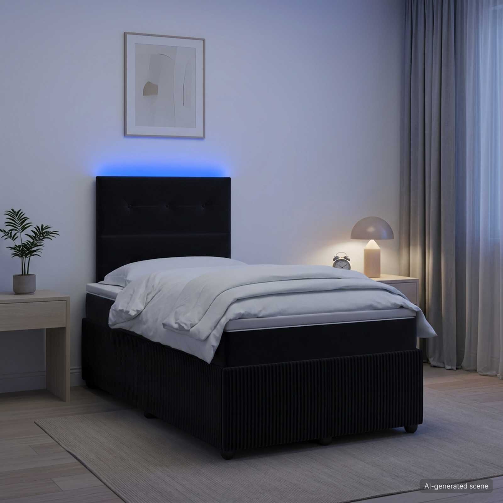 vidaXL LED легло с матрак с LED ленти Черно 120 x 190 cm Кадифе