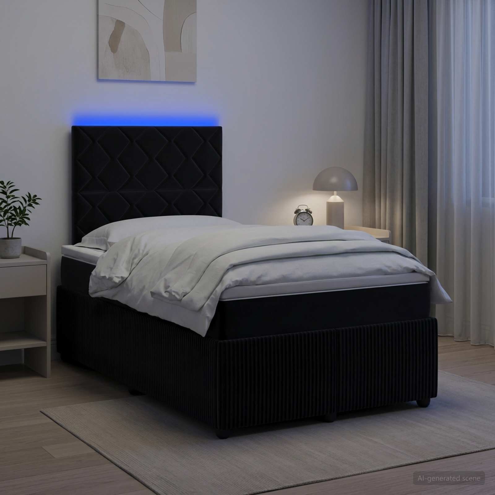 vidaXL LED легло с матрак с LED ленти Черно 120 x 190 cm Кадифе