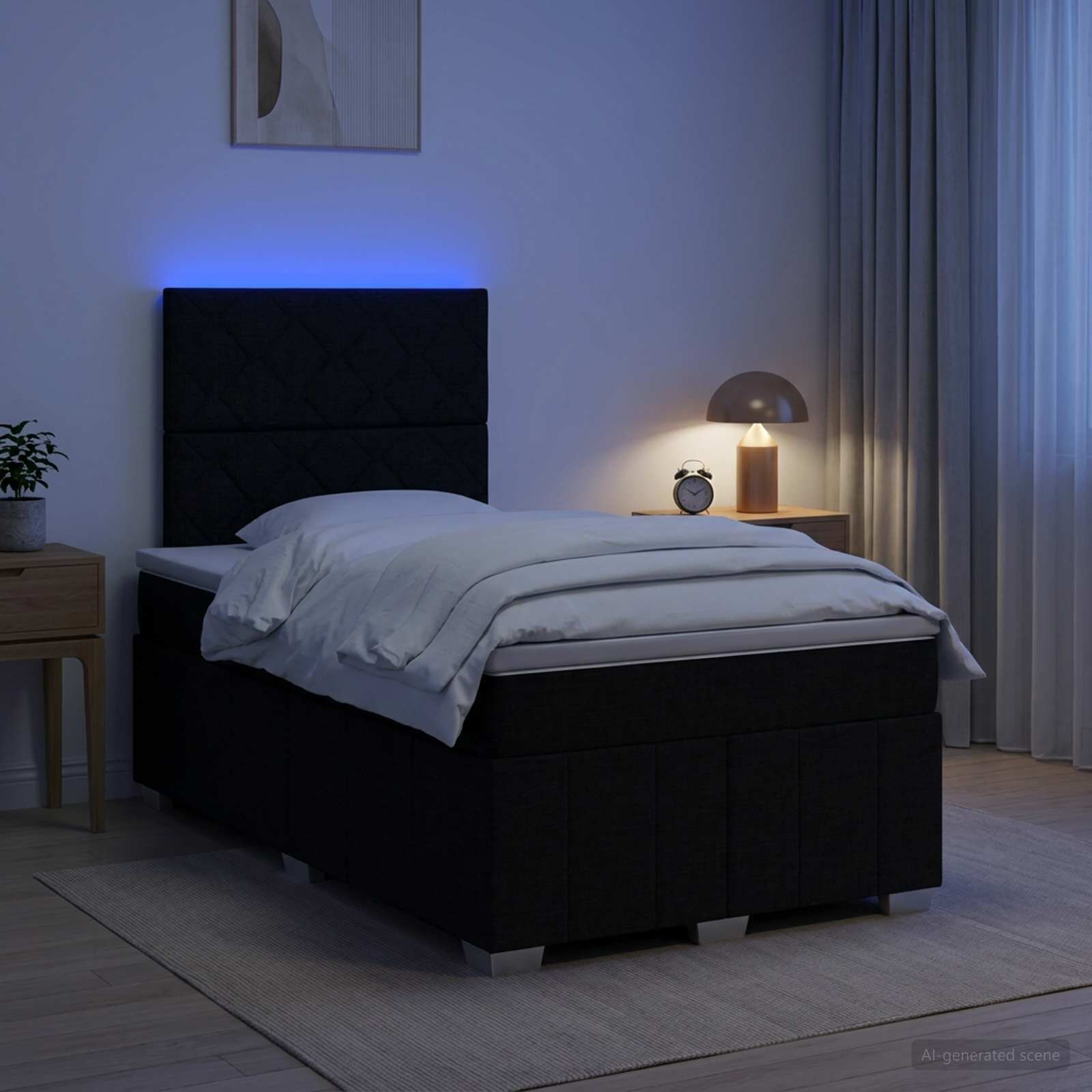 vidaXL LED легло с матрак с LED ленти Черно 120 x 190 cm Текстил