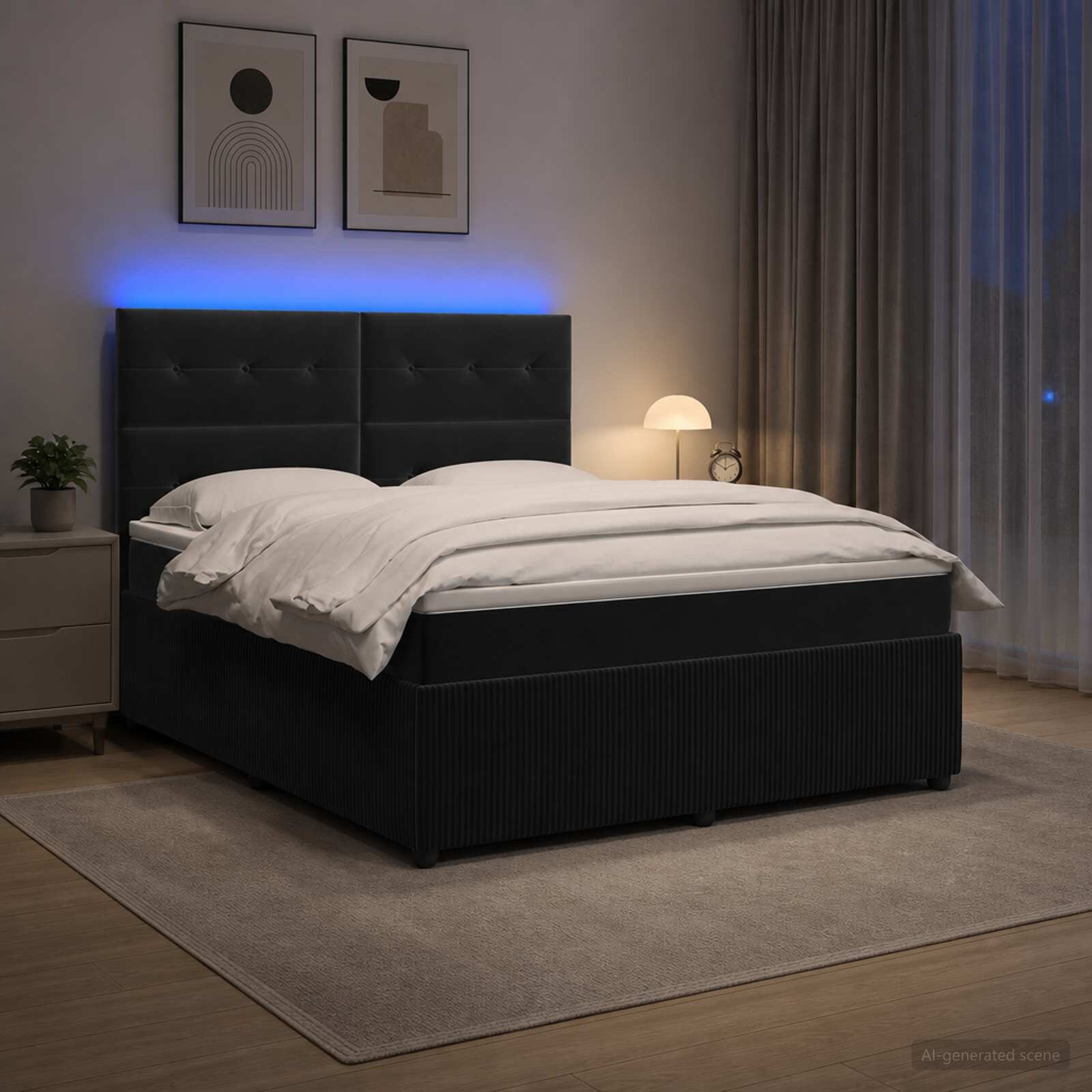 vidaXL LED легло с матрак с LED ленти Черно 140 x 200 cm Кадифе