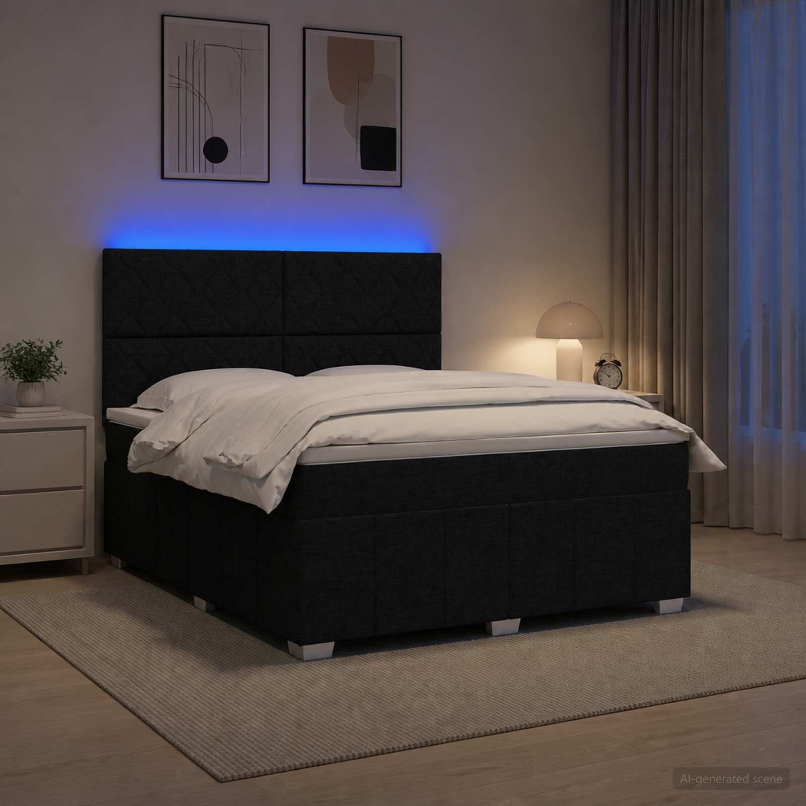 vidaXL LED легло с матрак с LED ленти Черно 140 x 200 cm Текстил