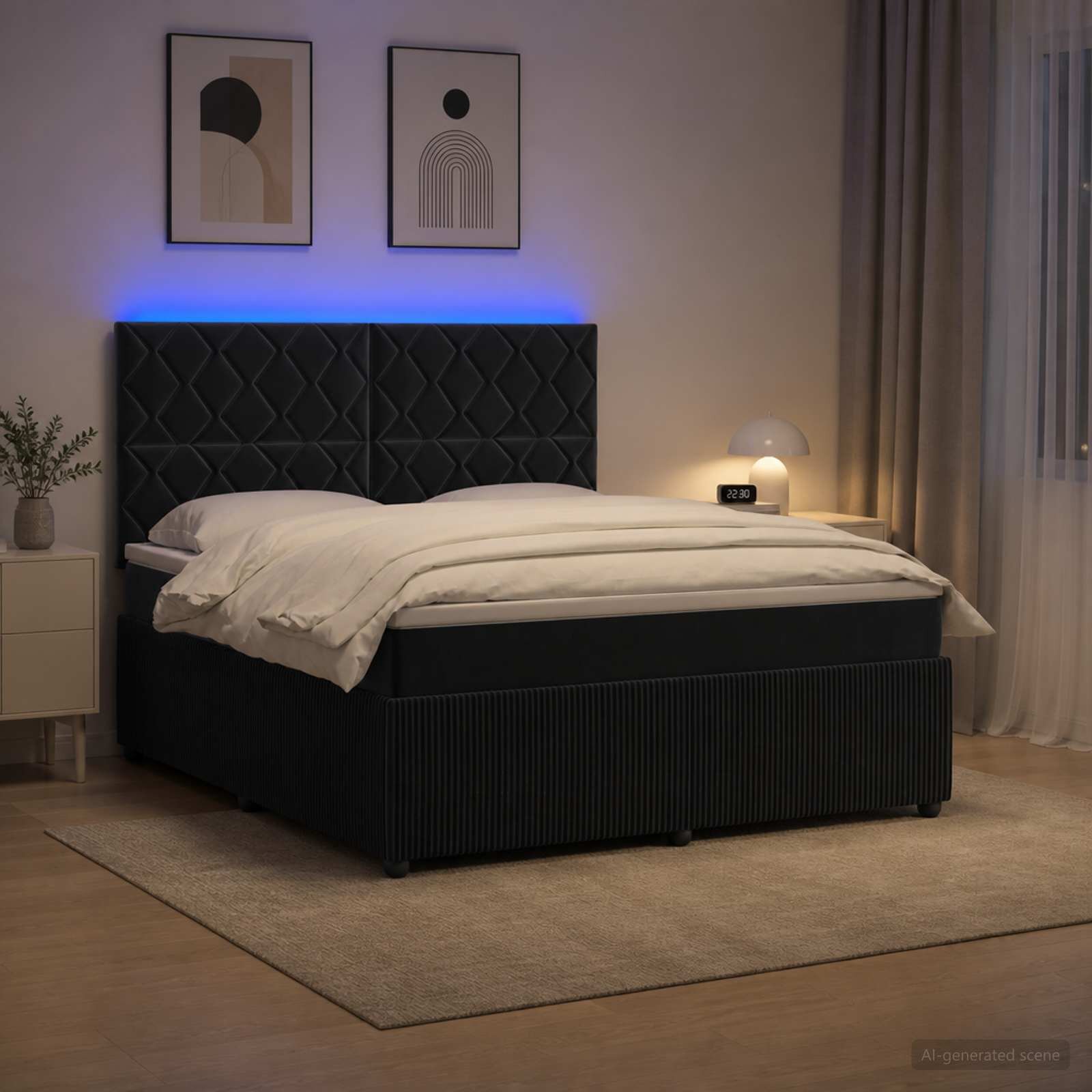 vidaXL LED легло с матрак с LED ленти Черно 160 x 200 cm Кадифе