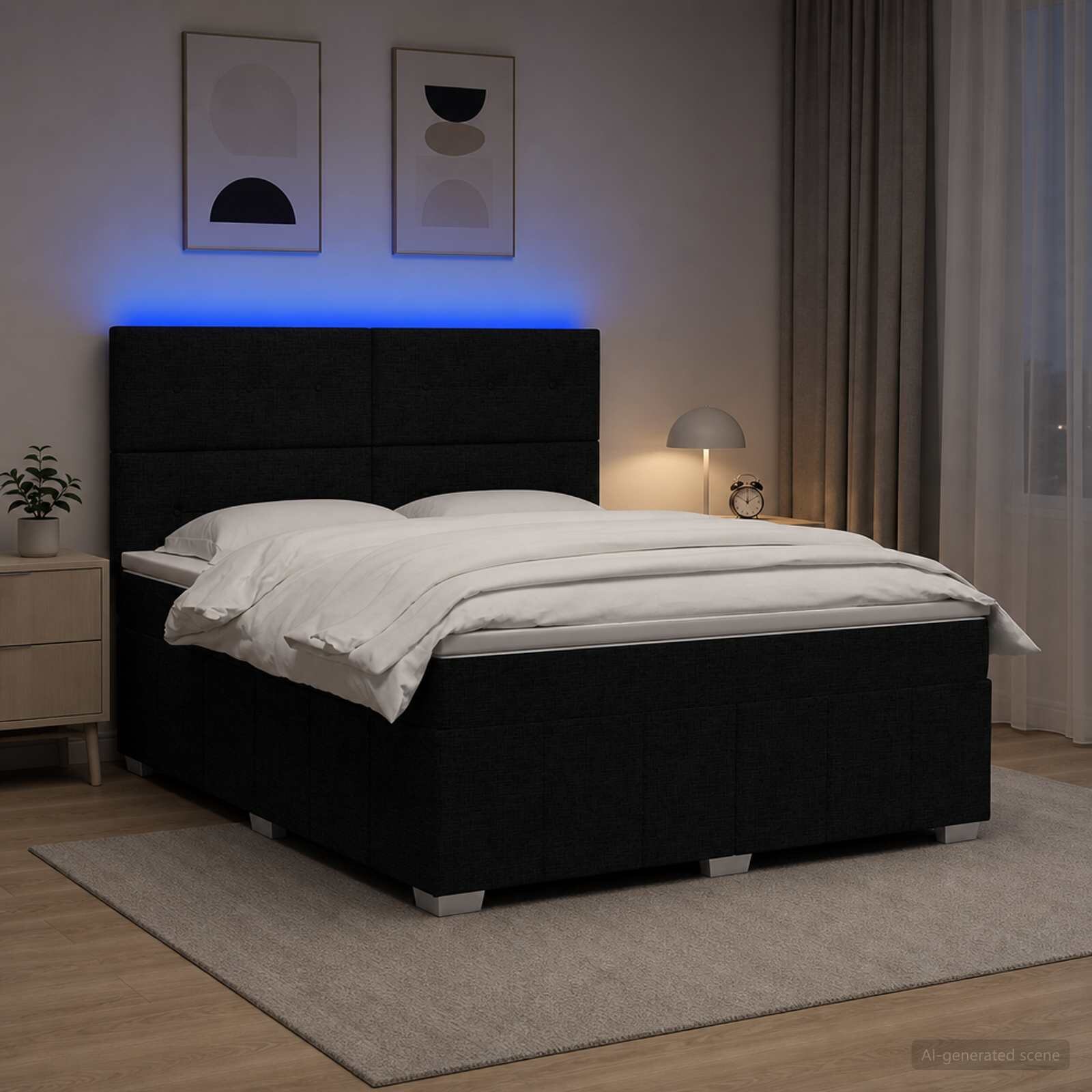 vidaXL LED легло с матрак с LED ленти Черно 160 x 200 cm Текстил