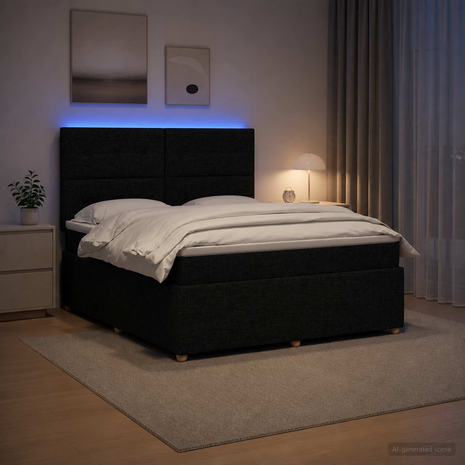 vidaXL LED легло с матрак с LED ленти Черно 160 x 200 cm Текстил