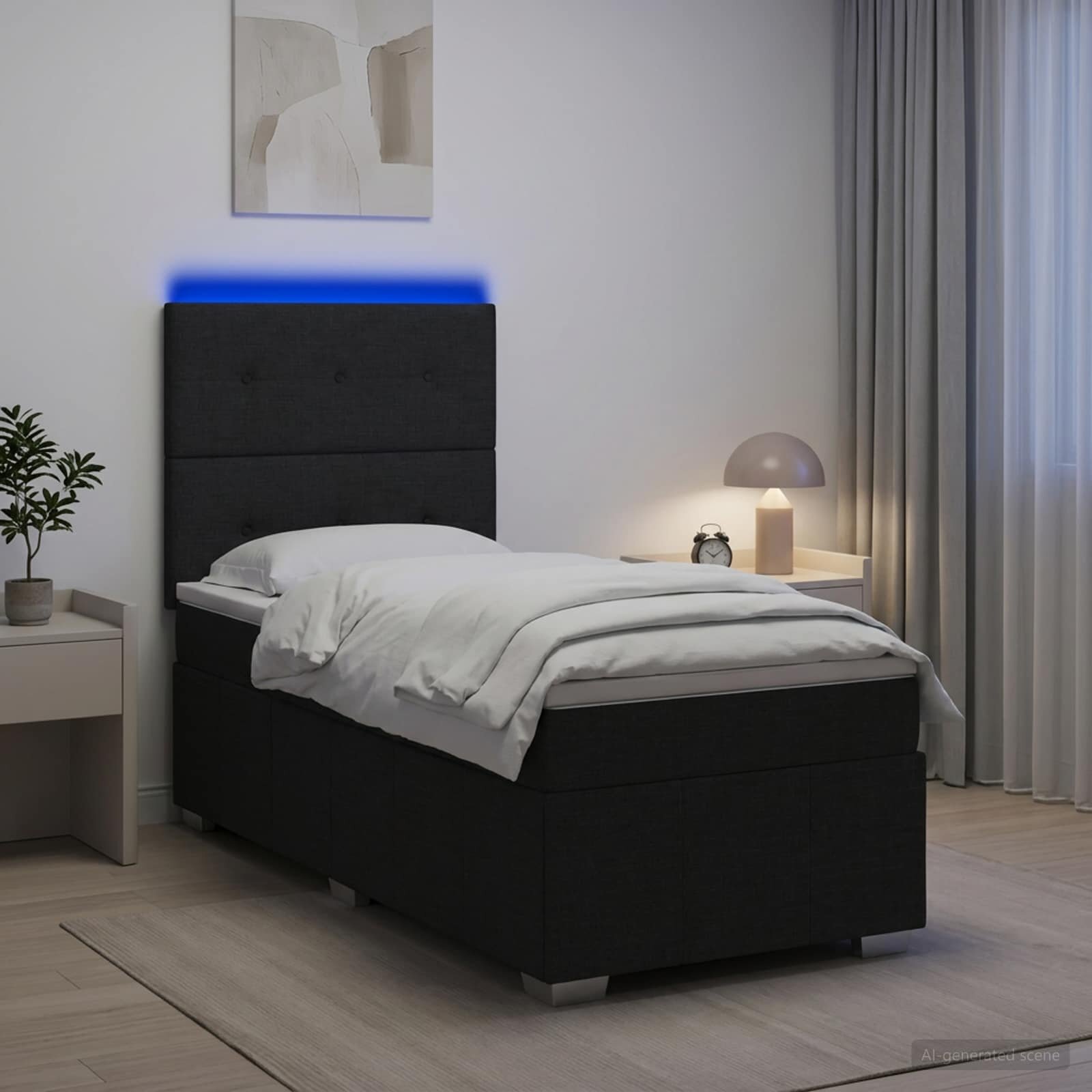 vidaXL LED легло с матрак с LED ленти Черно 80 x 200 cm Текстил