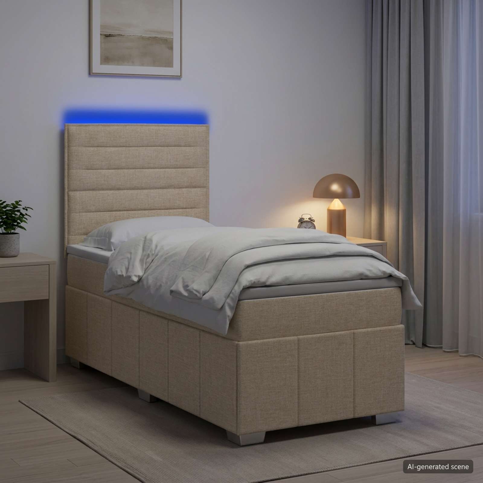 vidaXL LED легло с матрак с LED ленти Кремаво 100 x 200 cm Текстил