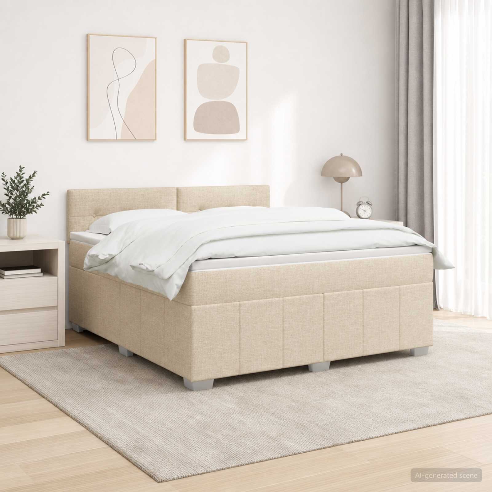 vidaXL LED легло с матрак с LED ленти Кремаво 140 x 190 cm Текстил