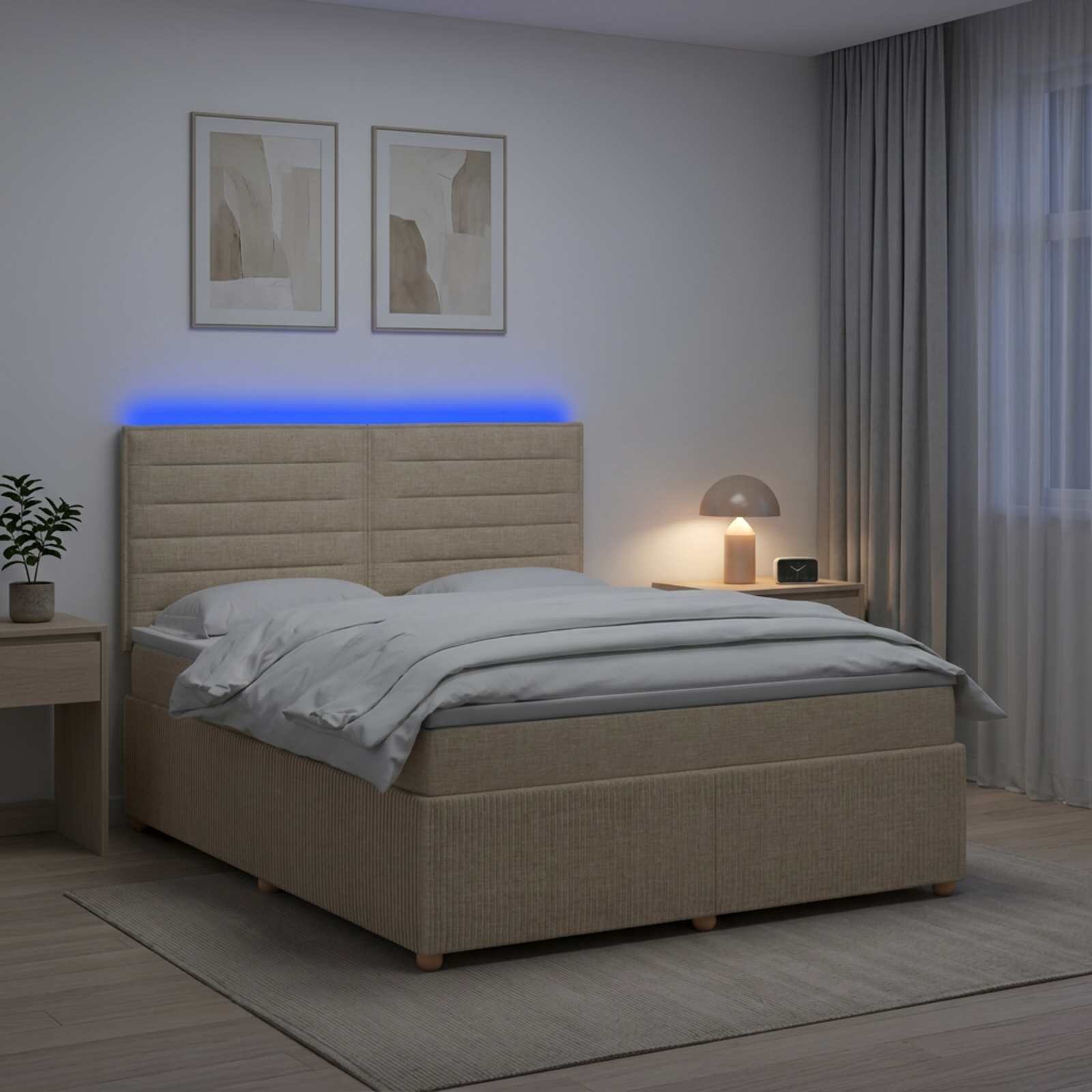 vidaXL LED легло с матрак с LED ленти Кремаво 140 x 190 cm Текстил