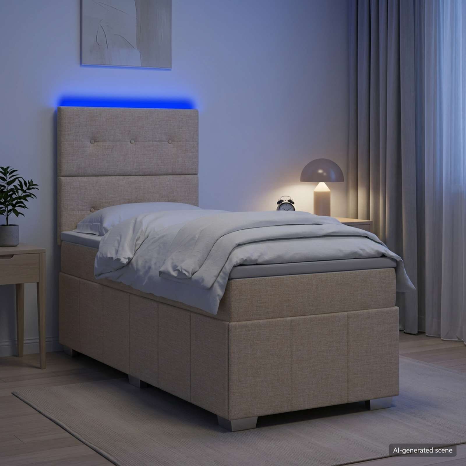 vidaXL LED легло с матрак с LED ленти Кремаво 90 x 190 cm Текстил