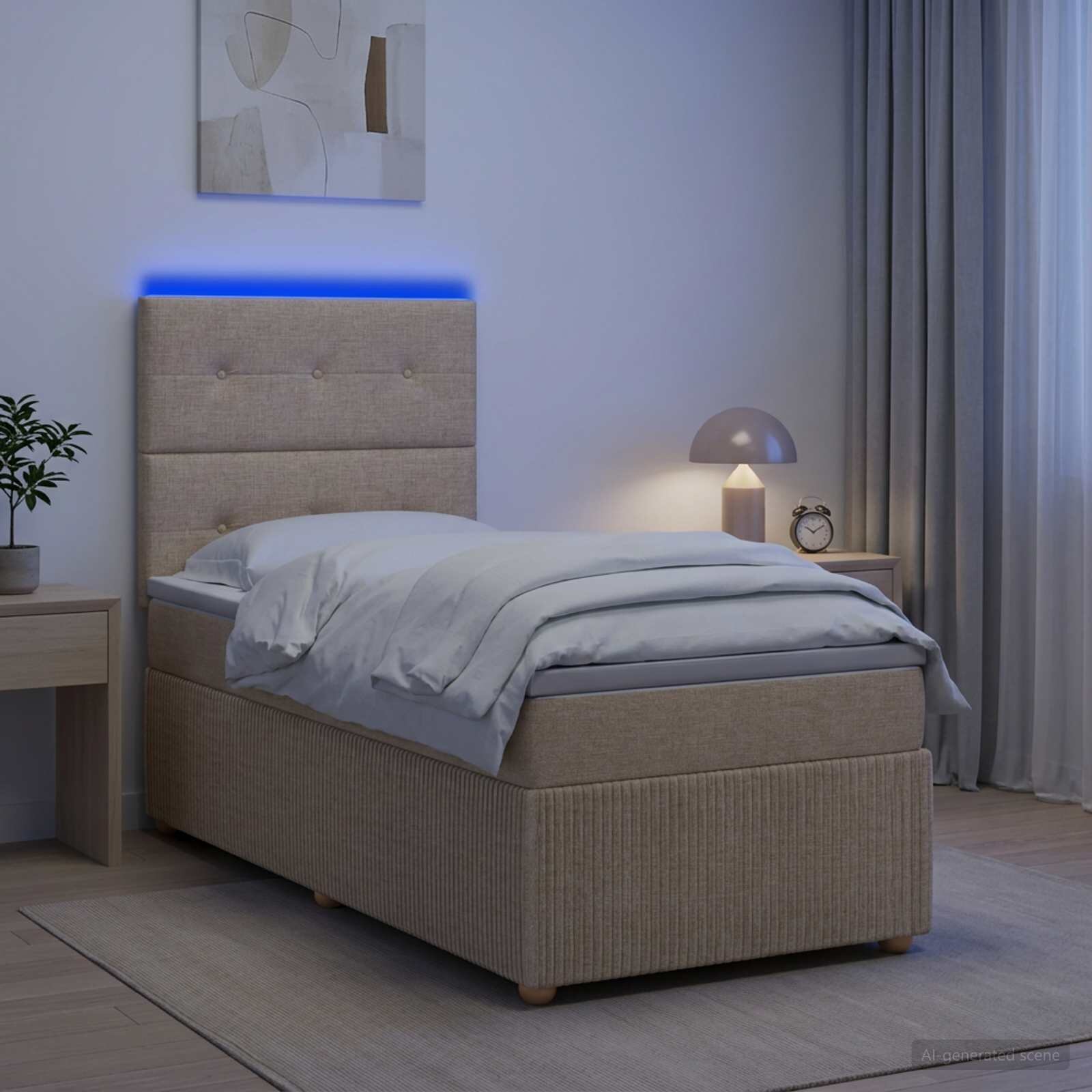 vidaXL LED легло с матрак с LED ленти Кремаво 90 x 190 cm Текстил