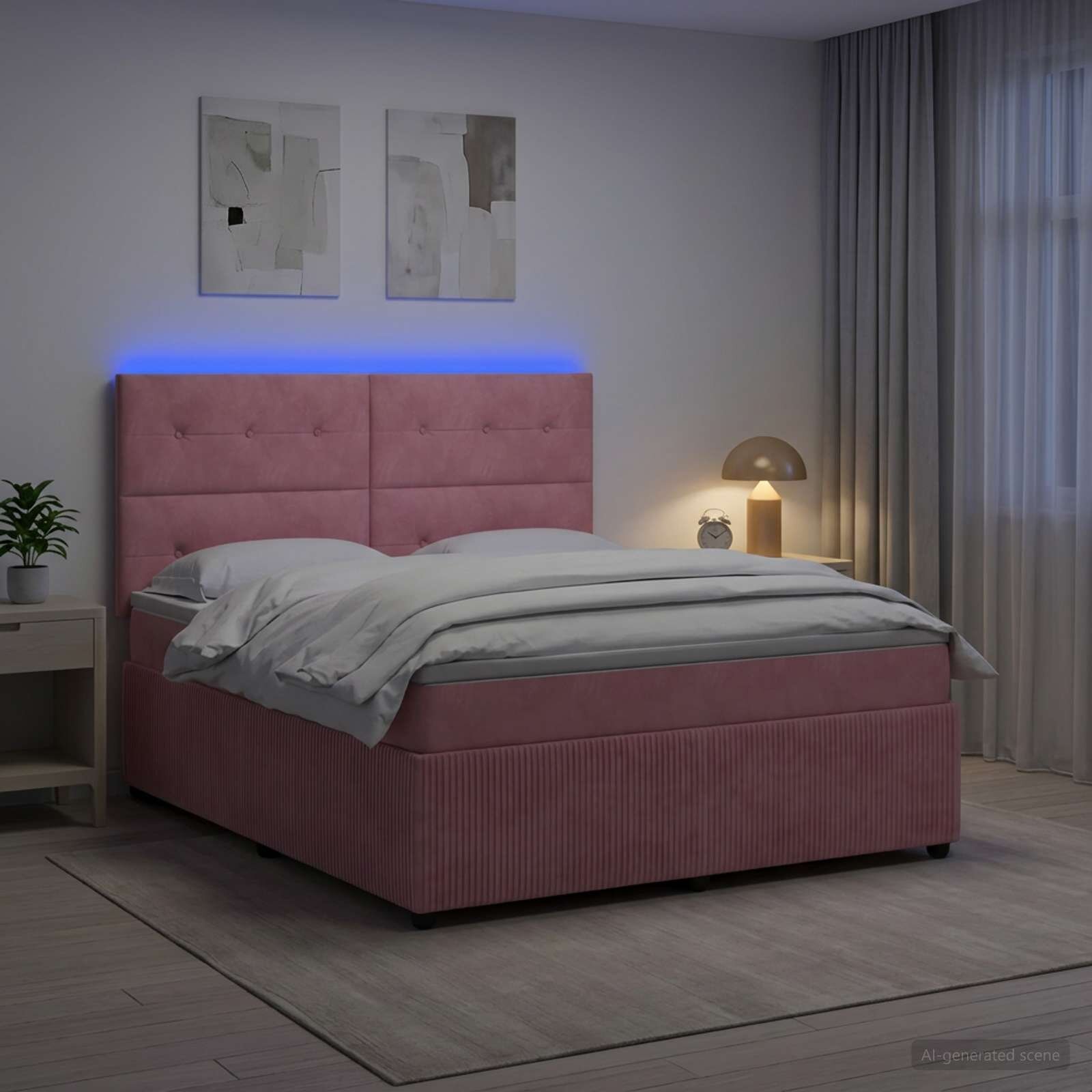 vidaXL LED легло с матрак с LED ленти Розово 140 x 190 cm Кадифе