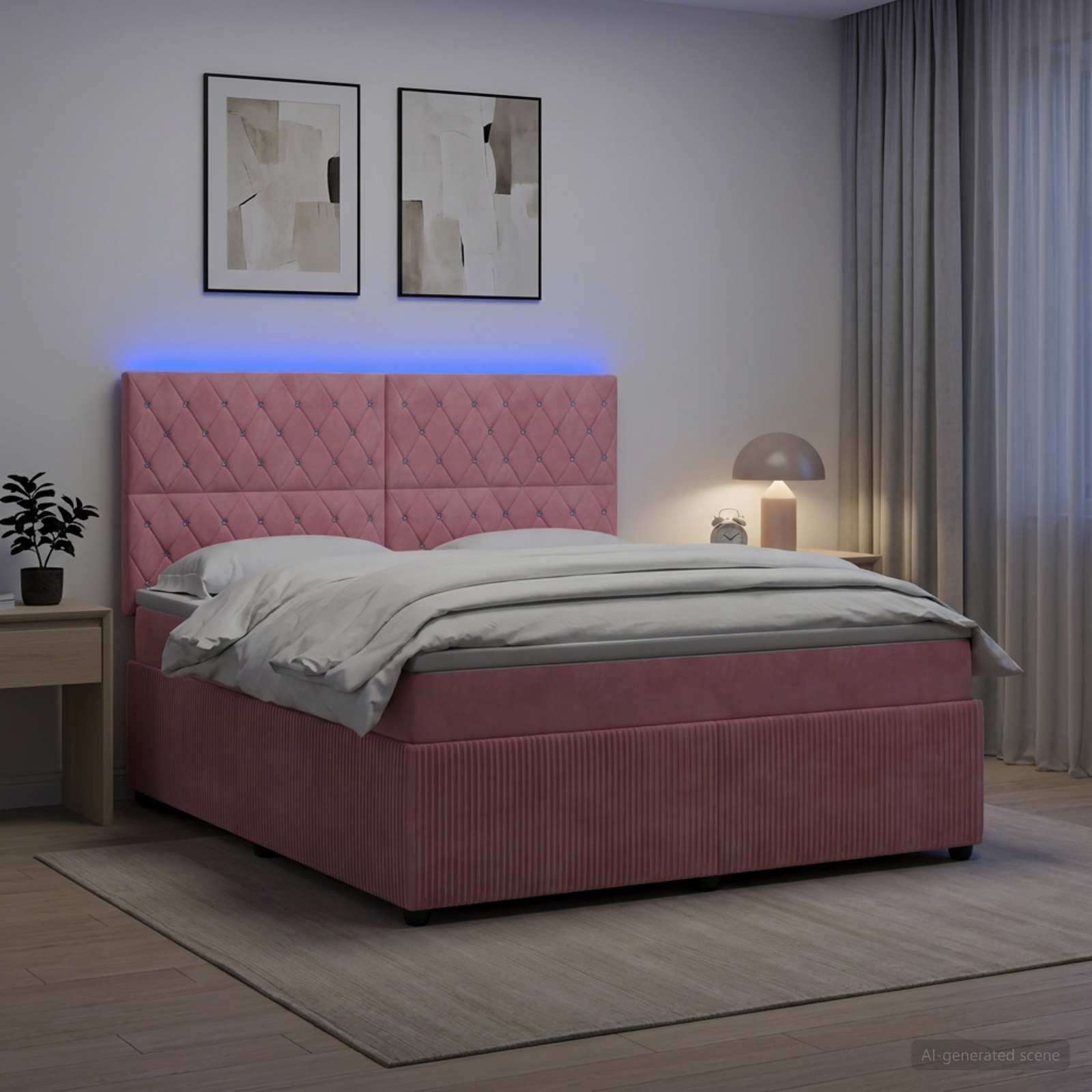 vidaXL LED легло с матрак с LED ленти Розово 140 x 190 cm Кадифе