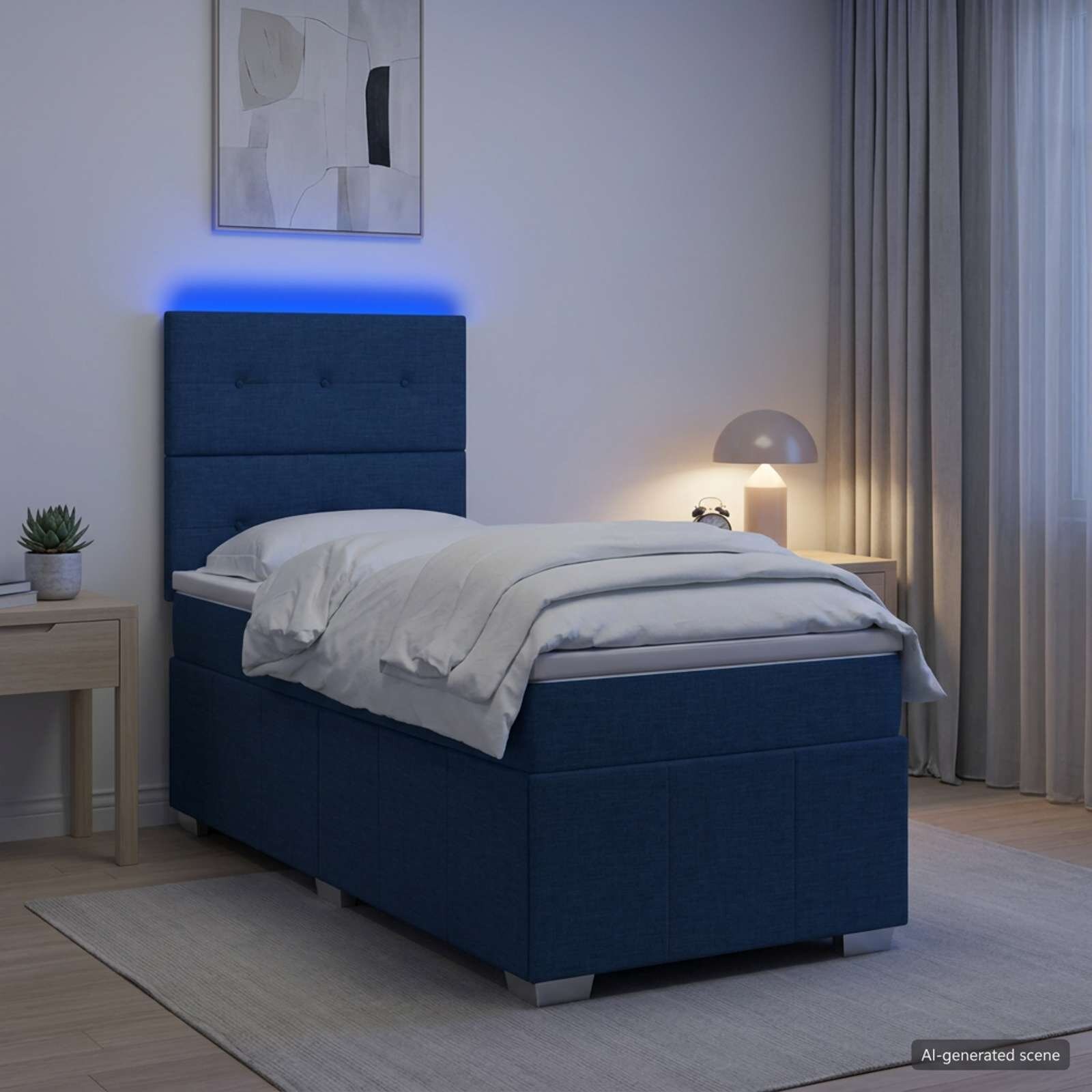 vidaXL LED легло с матрак с LED ленти Синьо 100 x 200 cm Текстил