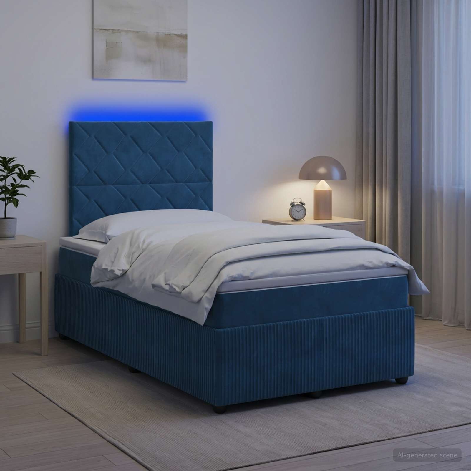 vidaXL LED легло с матрак с LED ленти Синьо 120 x 190 cm Кадифе