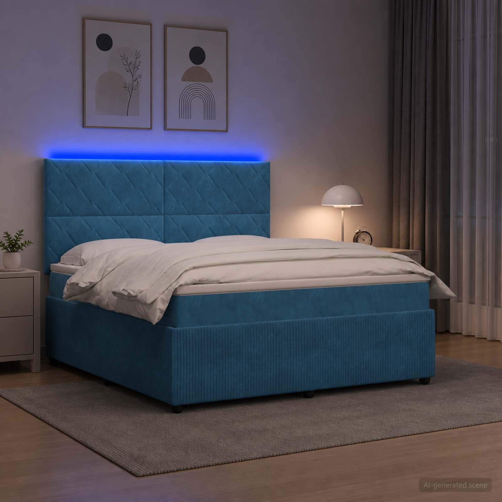 vidaXL LED легло с матрак с LED ленти Синьо 140 x 190 cm Кадифе