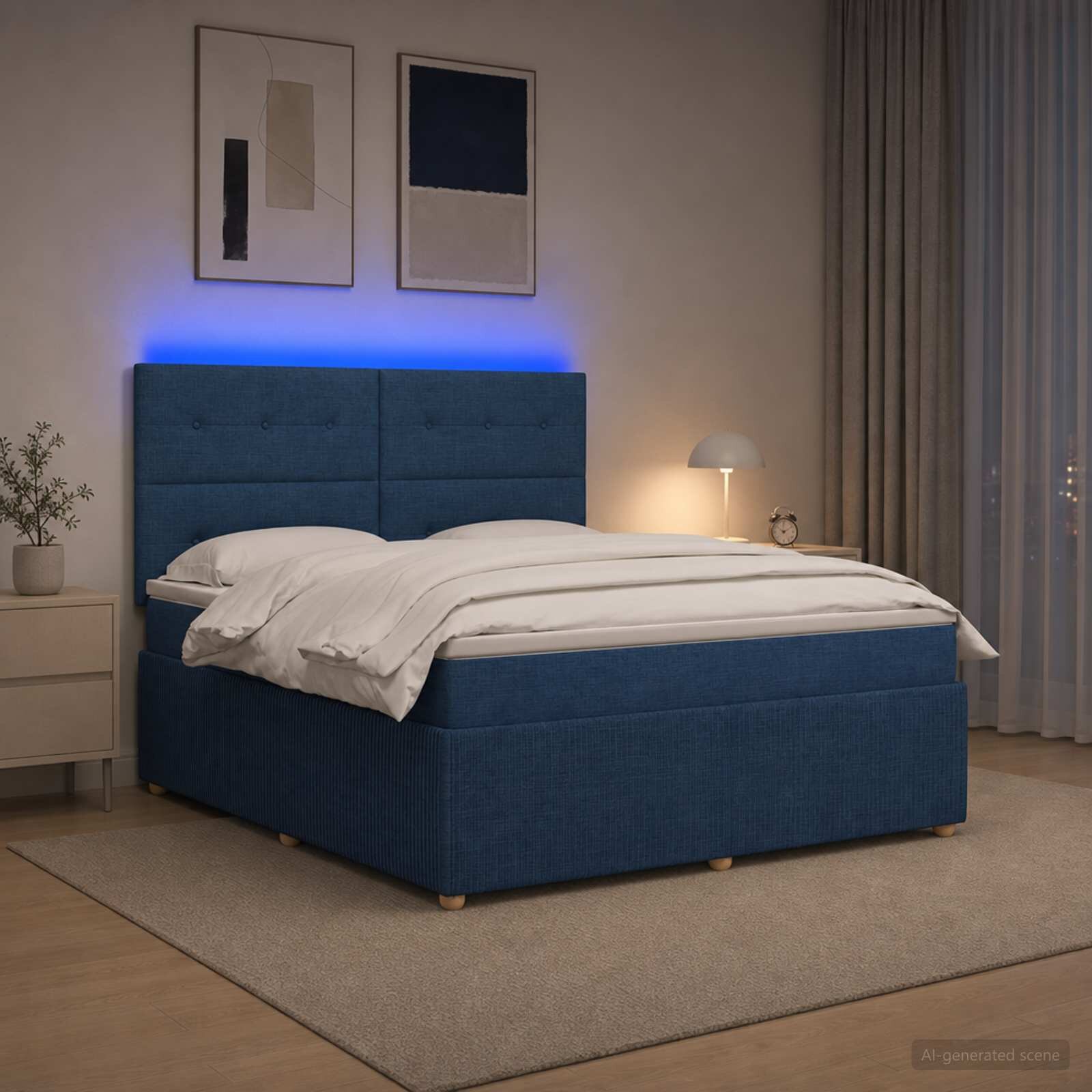 vidaXL LED легло с матрак с LED ленти Синьо 140 x 200 cm Текстил