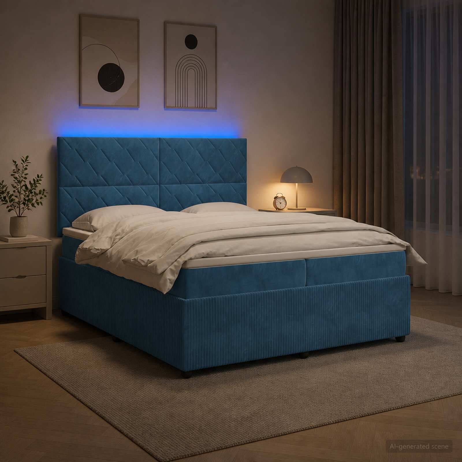 vidaXL LED легло с матрак с LED ленти Синьо 200 x 200 cm Кадифе