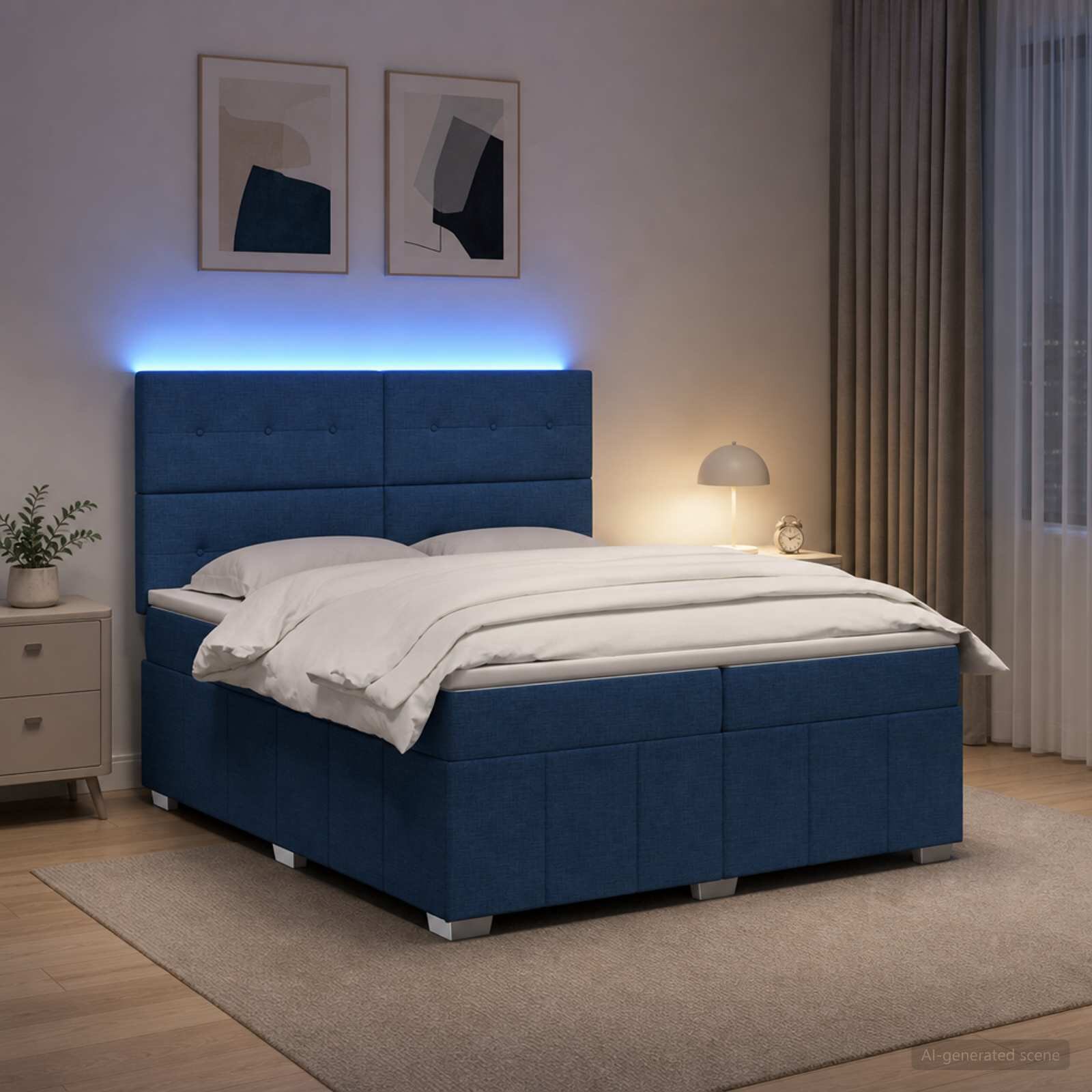 vidaXL LED легло с матрак с LED ленти Синьо 200 x 200 cm Текстил