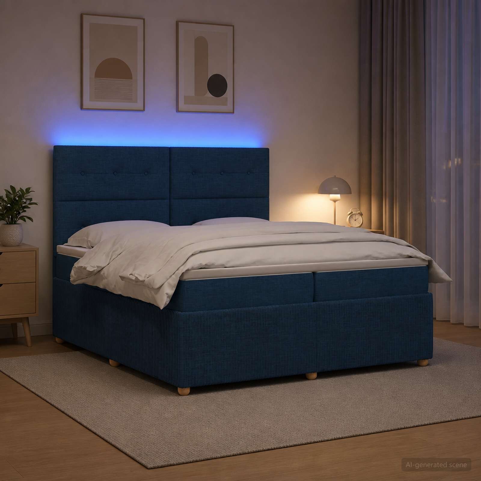 vidaXL LED легло с матрак с LED ленти Синьо 200 x 200 cm Текстил
