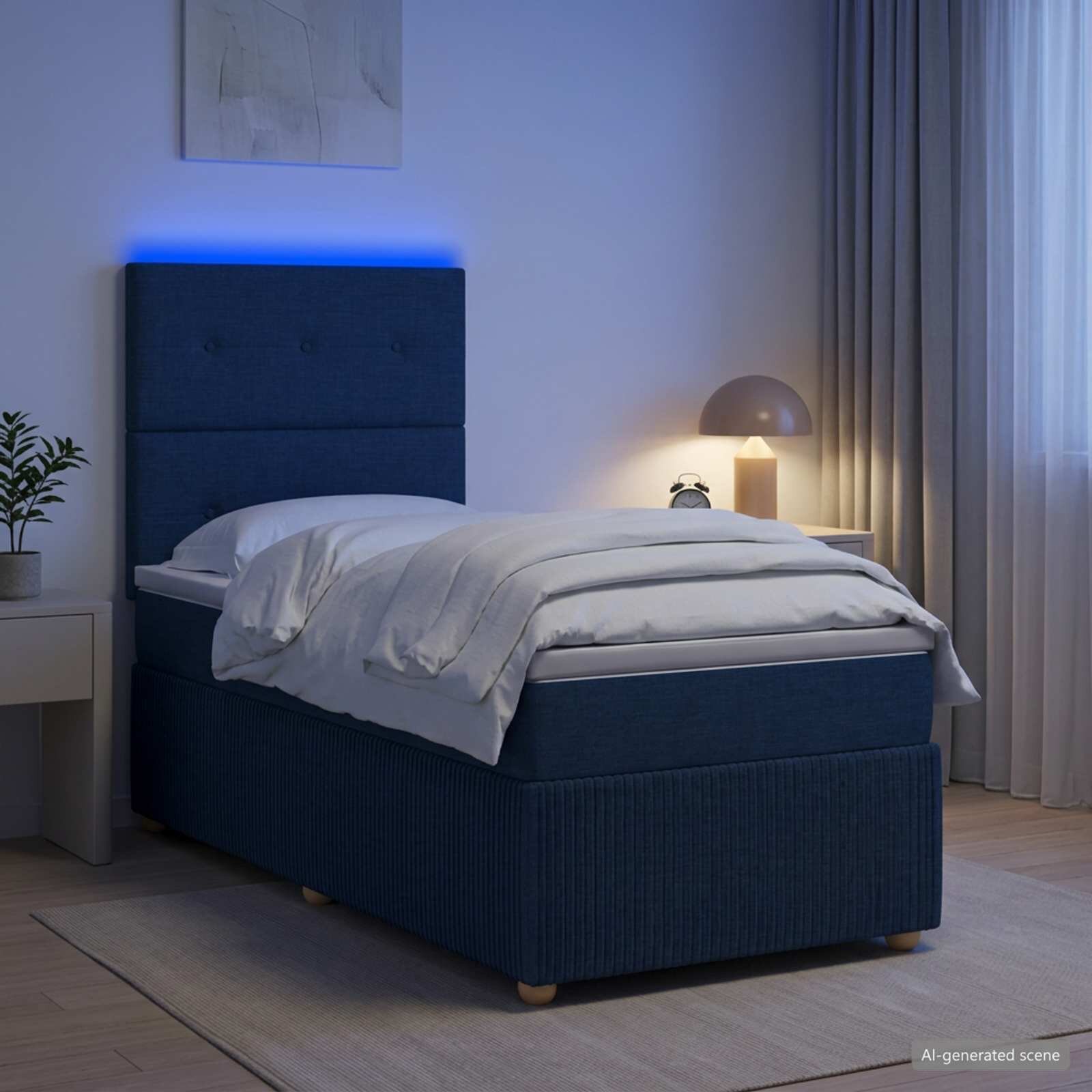 vidaXL LED легло с матрак с LED ленти Синьо 80 x 200 cm Текстил