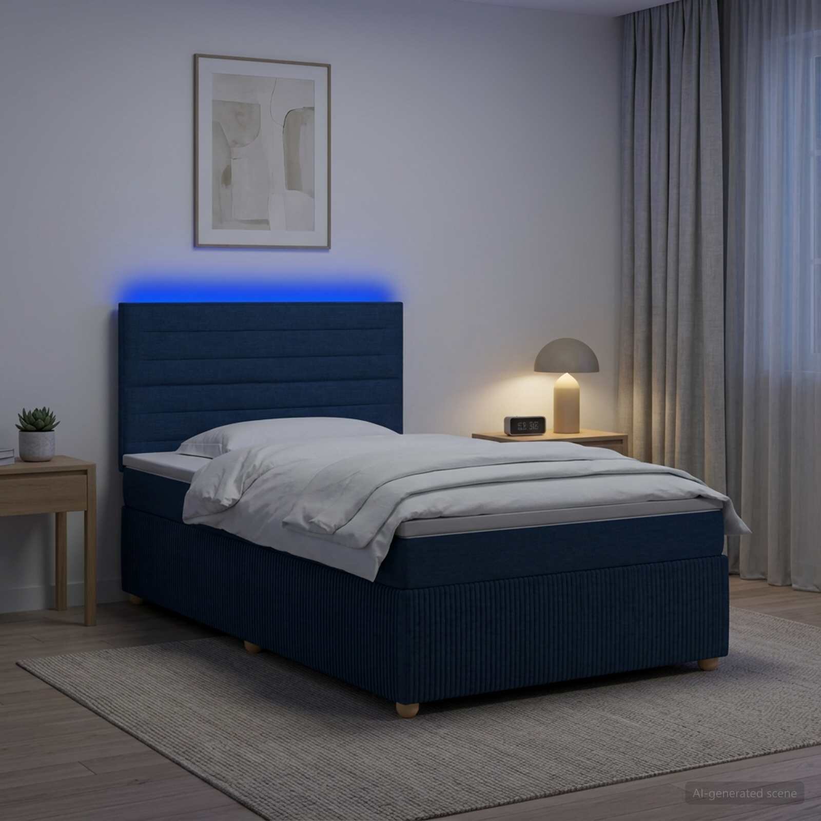vidaXL LED легло с матрак с LED ленти Синьо 90 x 200 cm Текстил