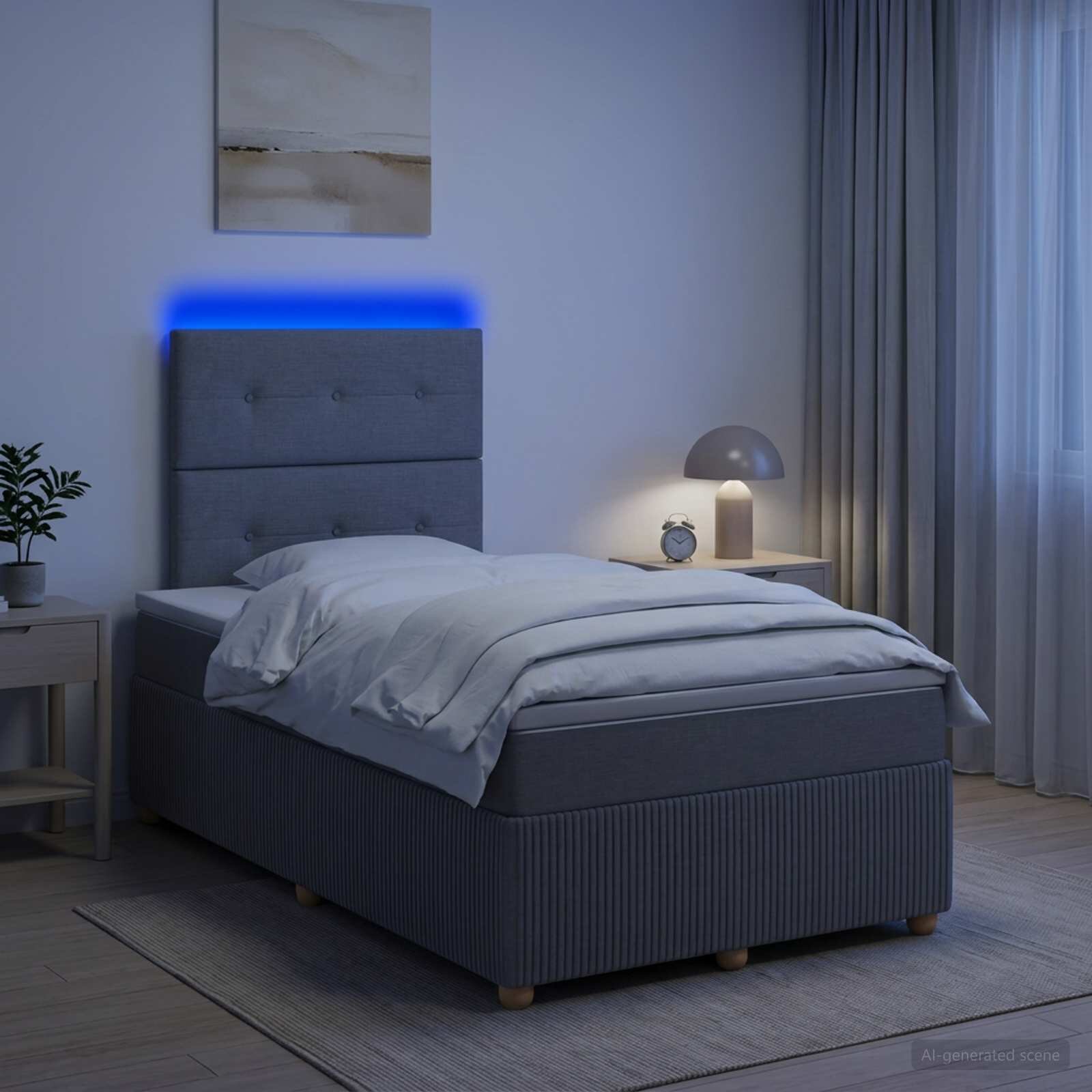 vidaXL LED легло с матрак с LED ленти Светлосиво 120 x 190 cm Текстил