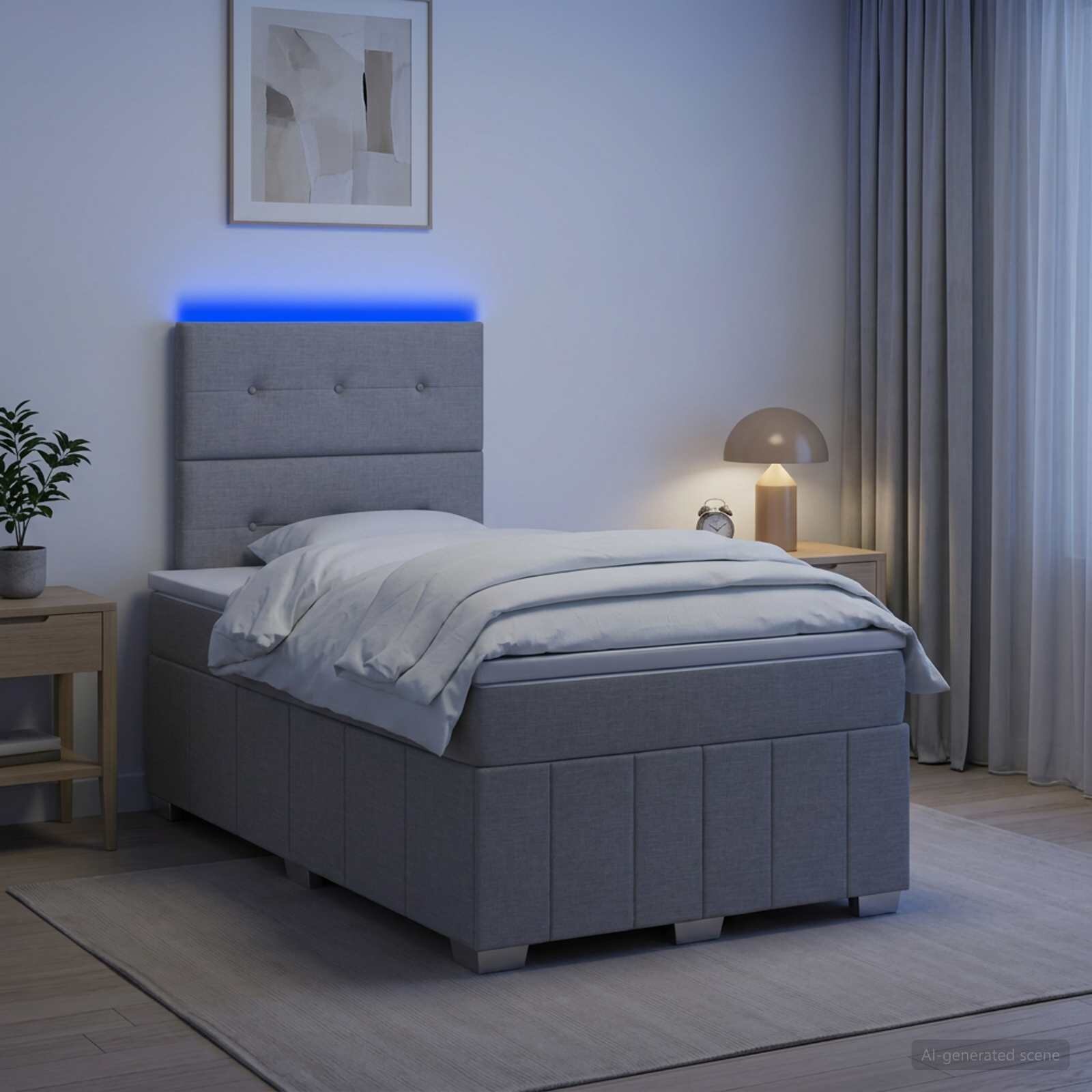 vidaXL LED легло с матрак с LED ленти Светлосиво 120 x 200 cm Текстил