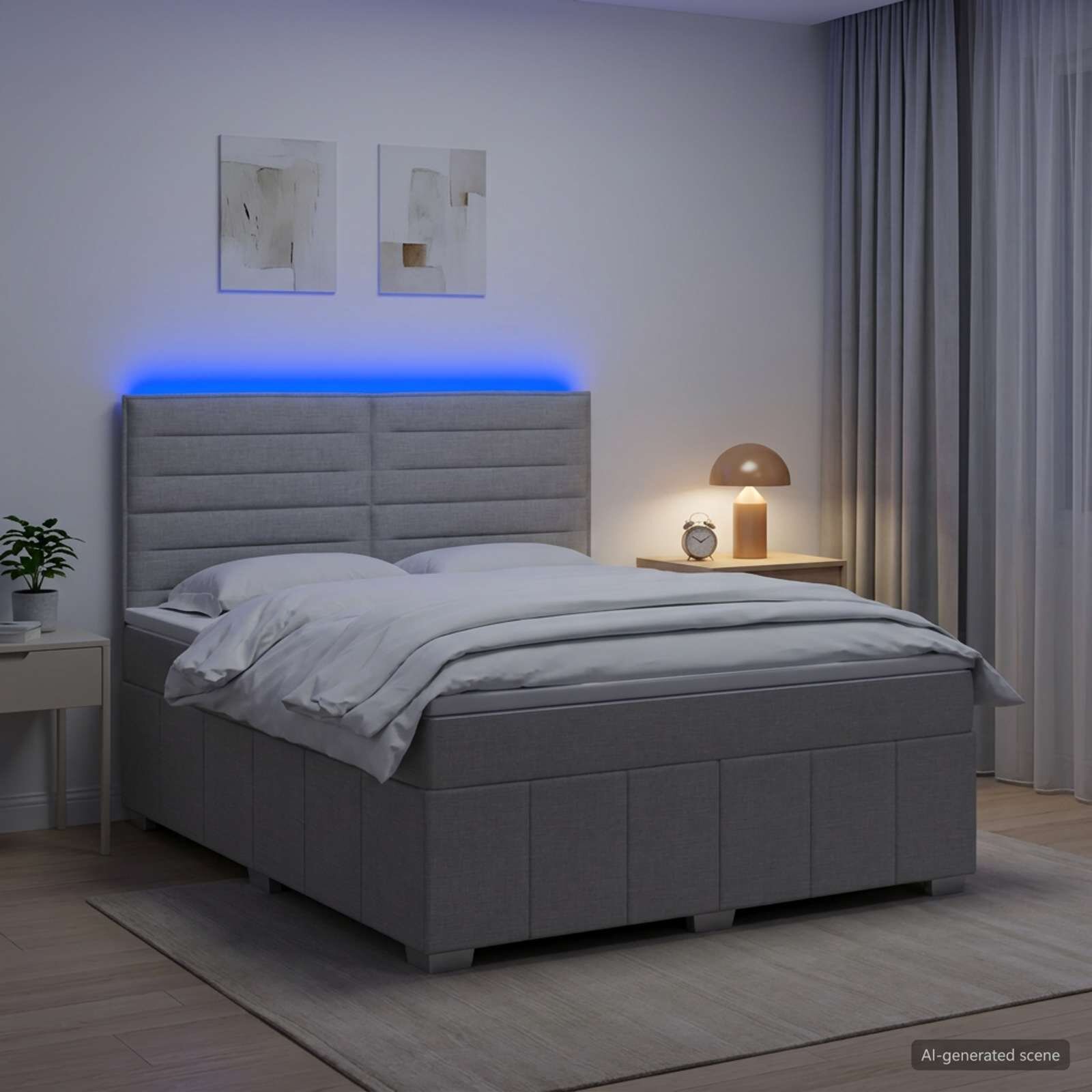 vidaXL LED легло с матрак с LED ленти Светлосиво 140 x 200 cm Текстил