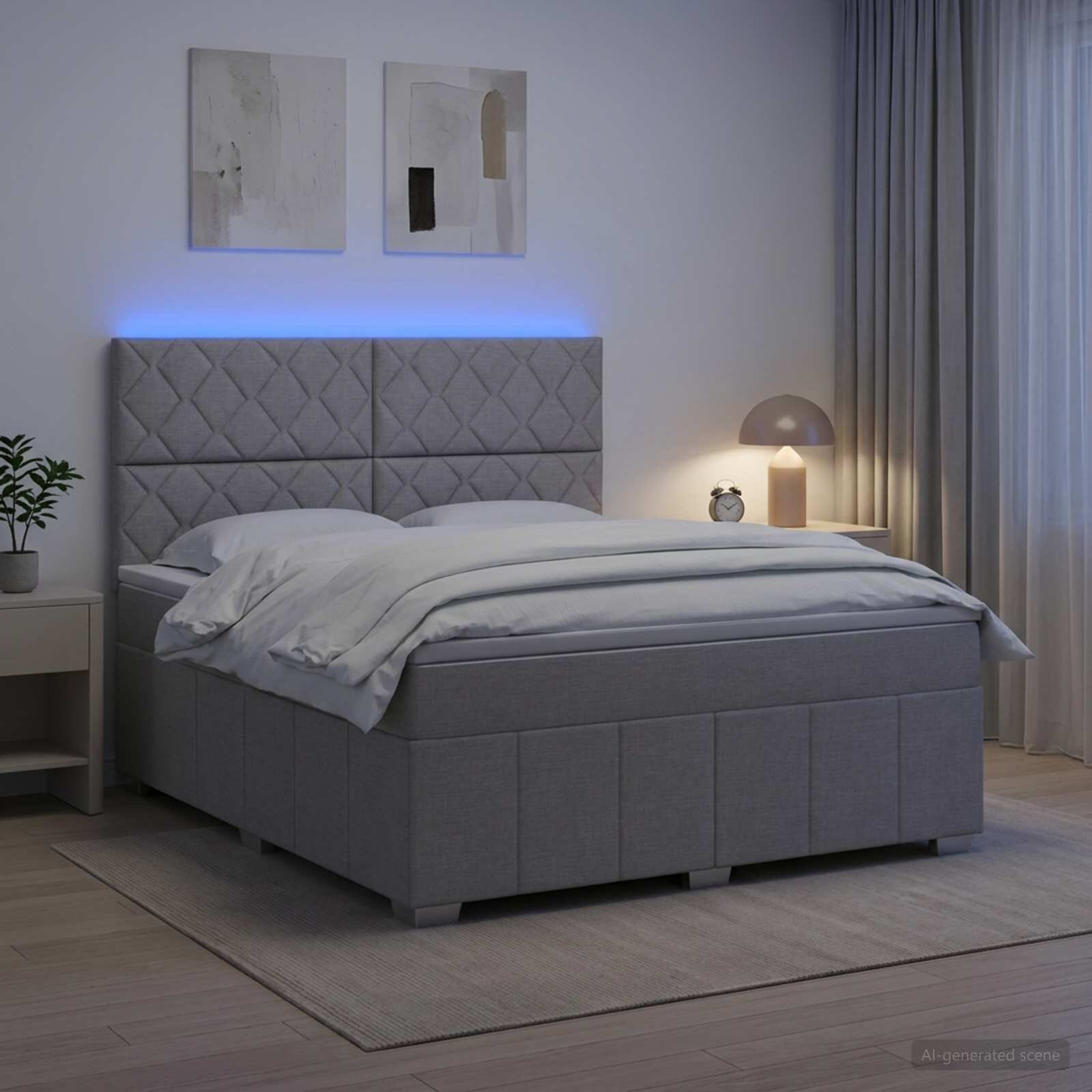 vidaXL LED легло с матрак с LED ленти Светлосиво 160 x 200 cm Текстил