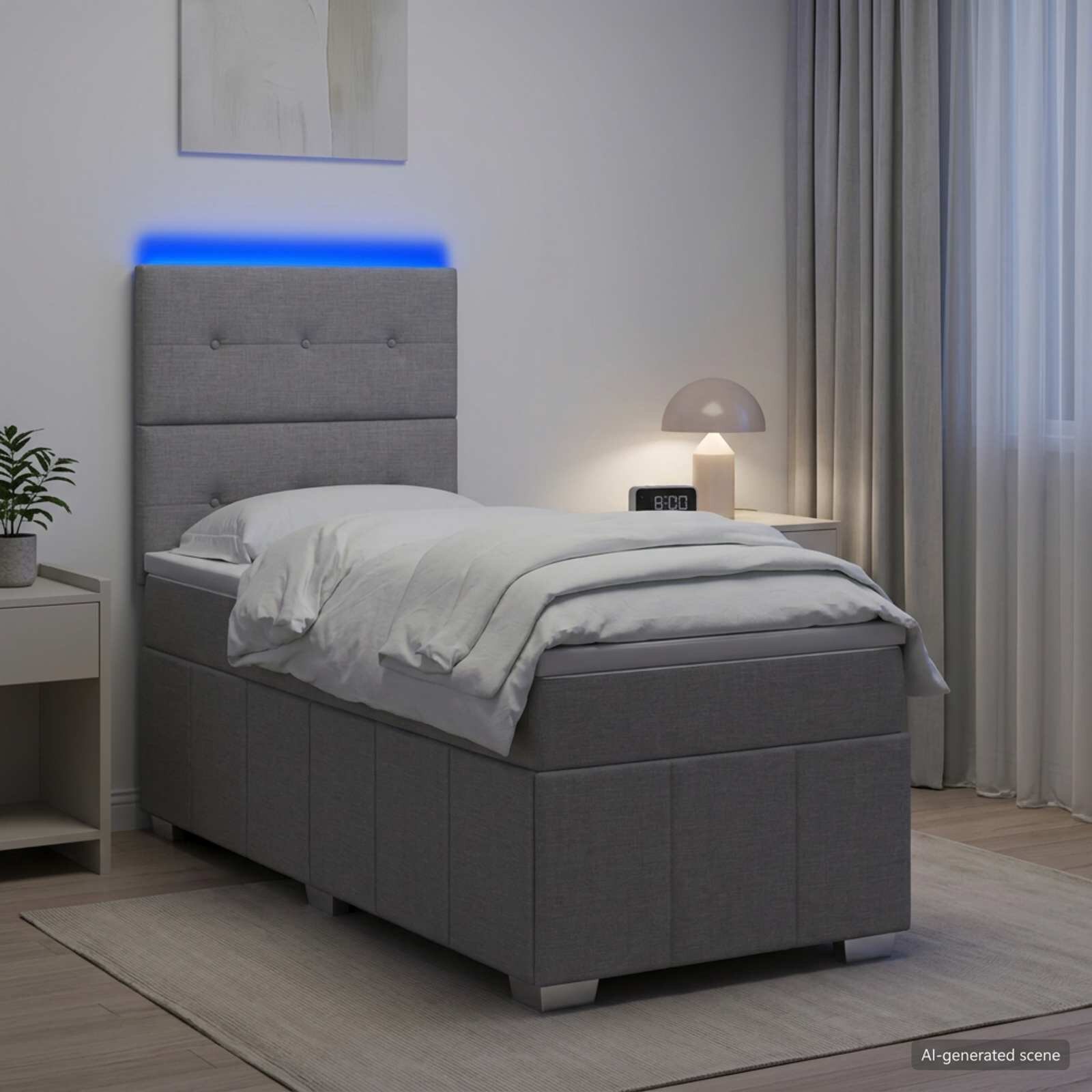 vidaXL LED легло с матрак с LED ленти Светлосиво 80 x 200 cm Текстил