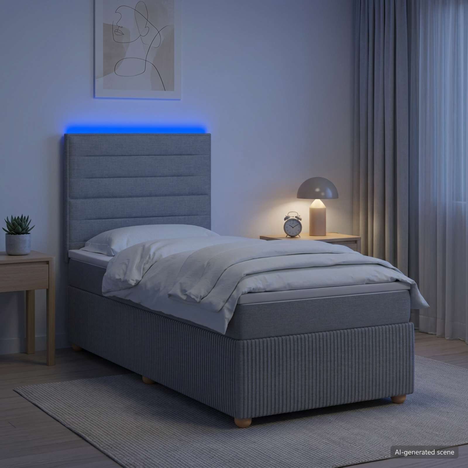vidaXL LED легло с матрак с LED ленти Светлосиво 80 x 200 cm Текстил