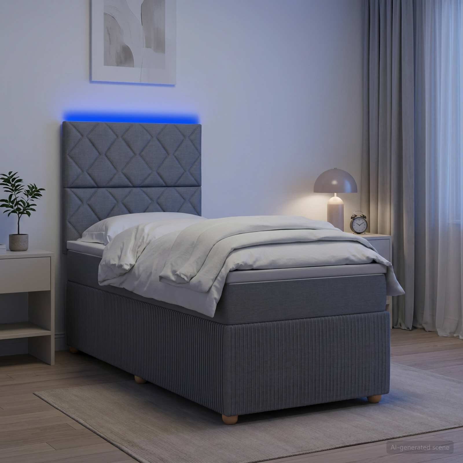 vidaXL LED легло с матрак с LED ленти Светлосиво 80 x 200 cm Текстил