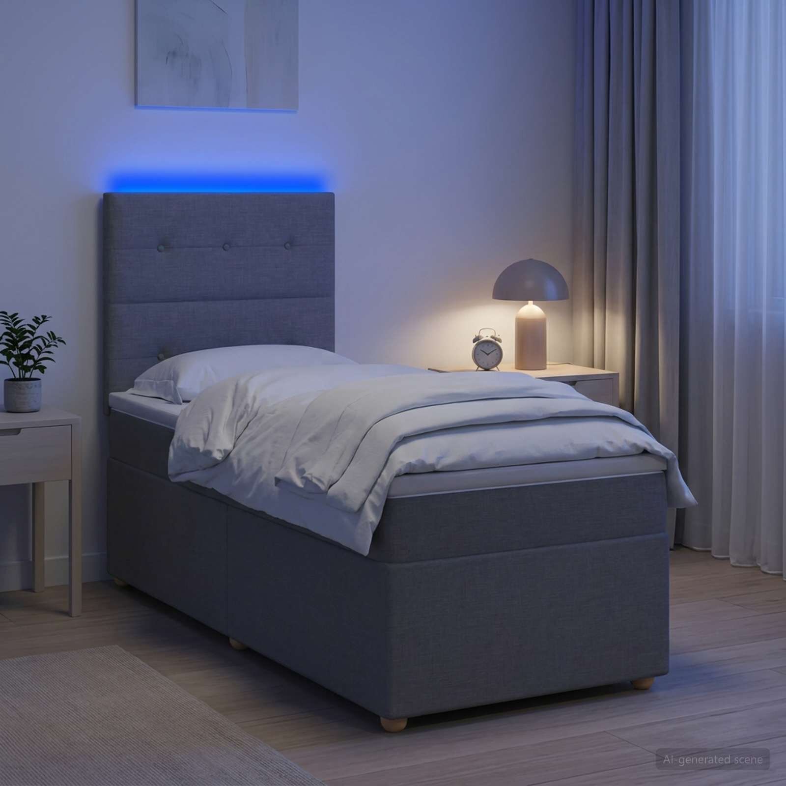vidaXL LED легло с матрак с LED ленти Светлосиво 90 x 190 cm Текстил