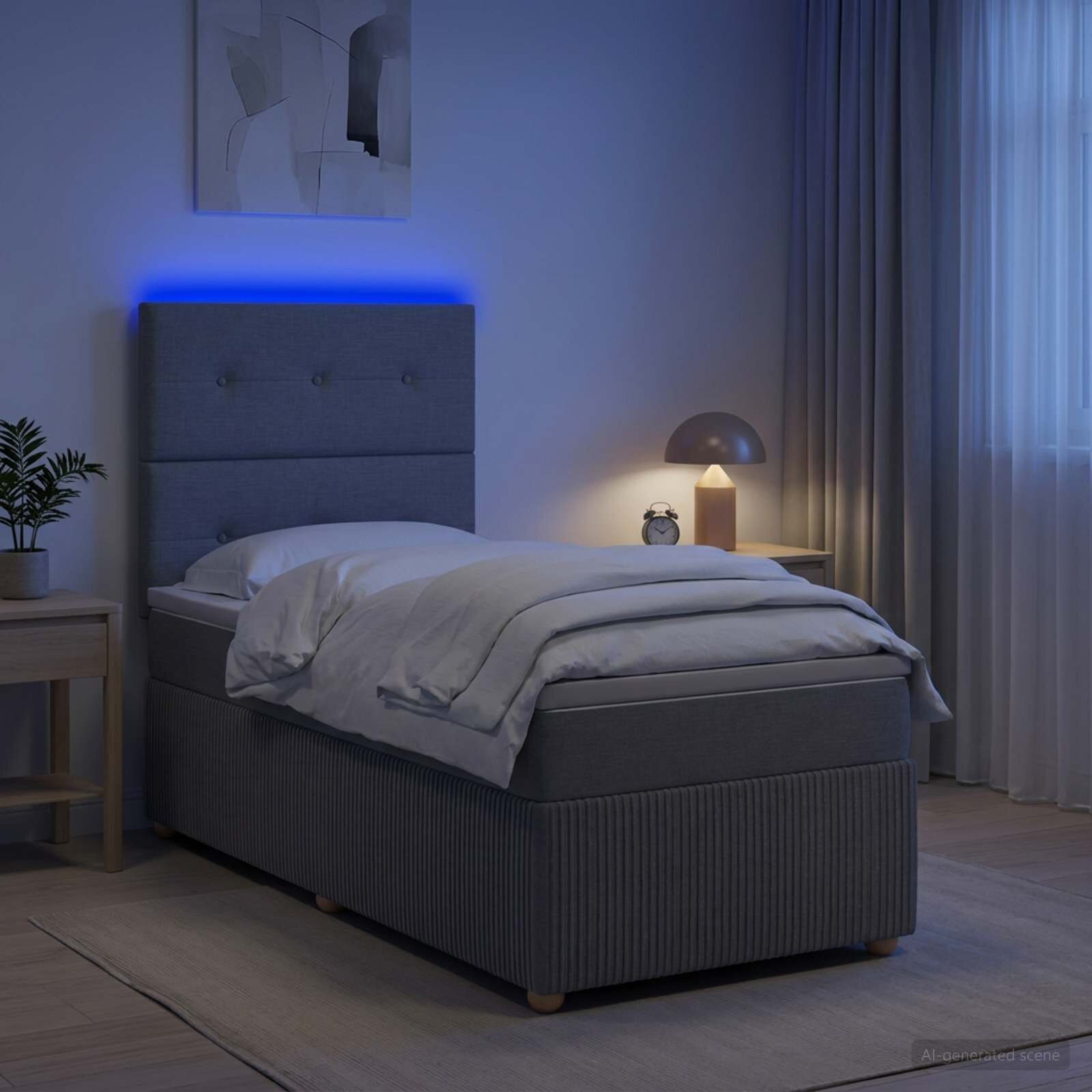 vidaXL LED легло с матрак с LED ленти Светлосиво 90 x 190 cm Текстил